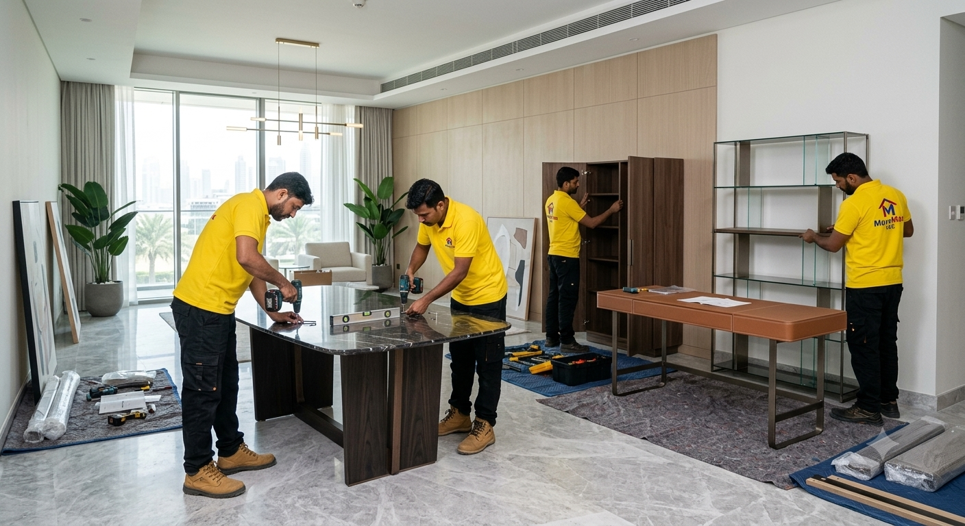 Professional MoveMax UAE furniture assembly experts installing wardrobes and home furniture