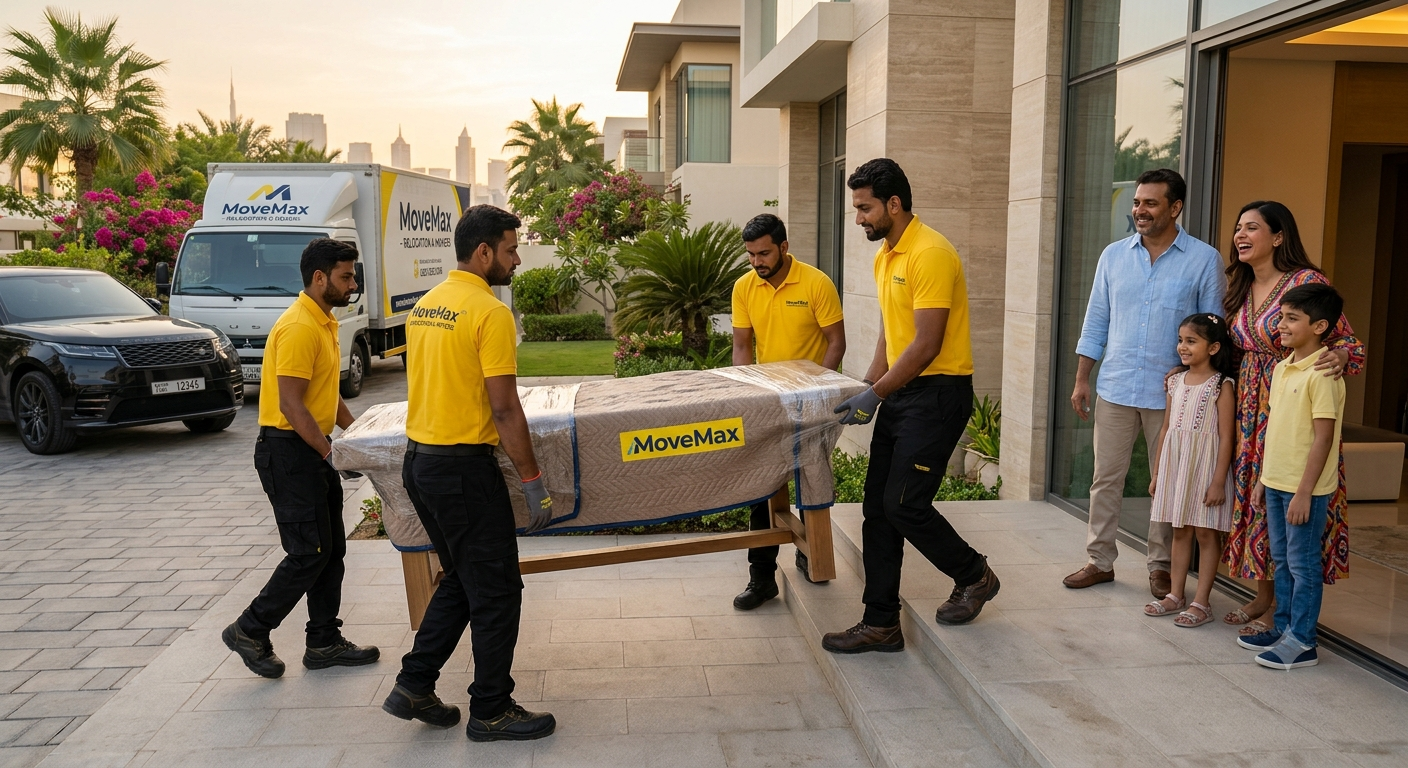 Professional crew loading boxes into truck