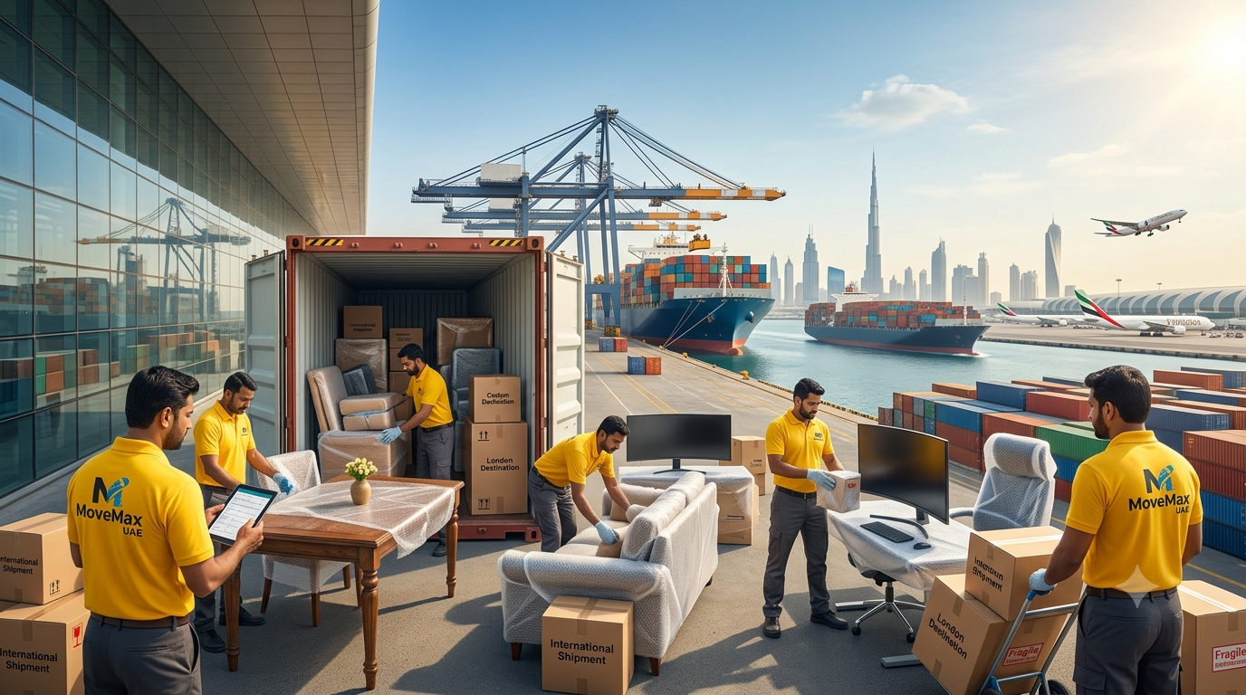 Container being loaded for international move
