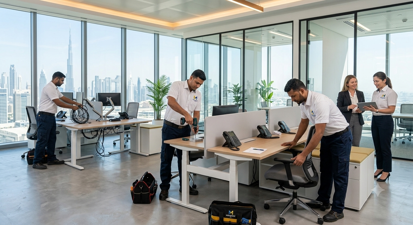 Modern office workspace successfully set up after professional office relocation by MoveMax UAE